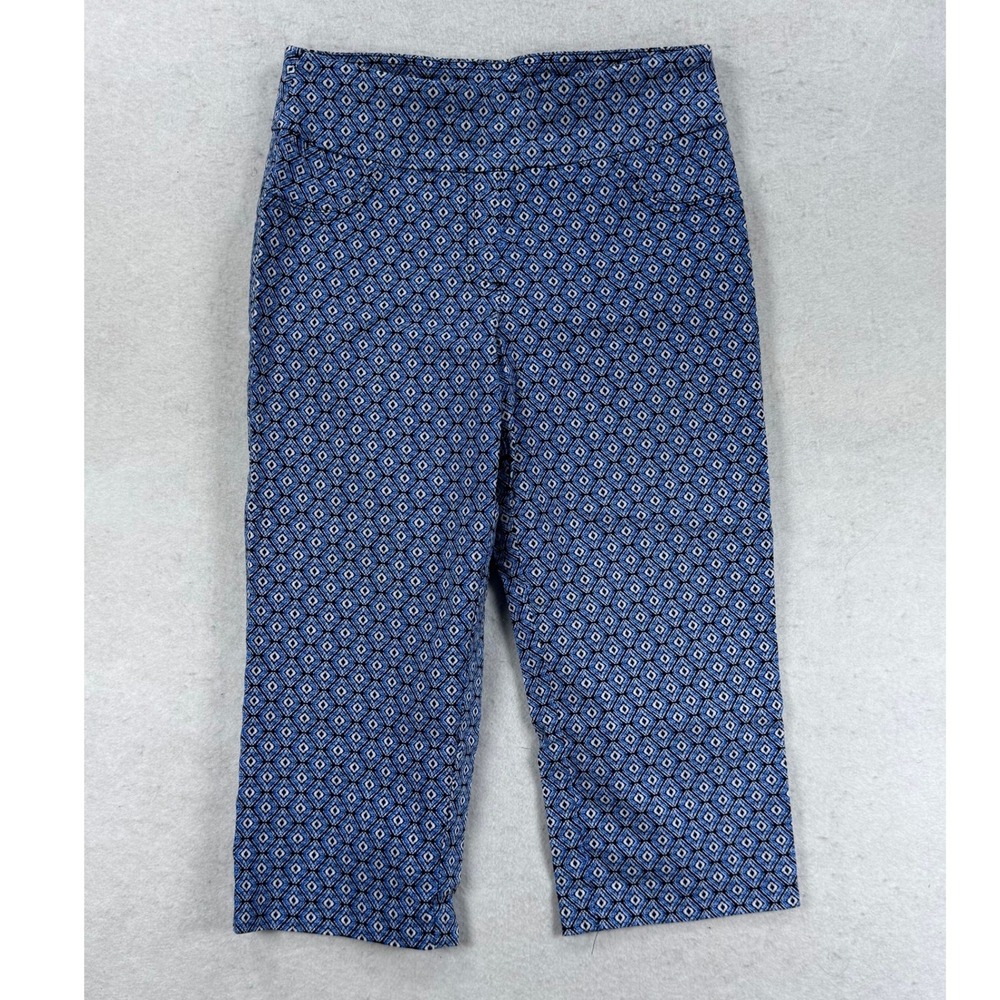 Ruby Rd Petite Blue Diamond Geometric Print‎ Cropped Pull On Pants 4P 22312 AI
